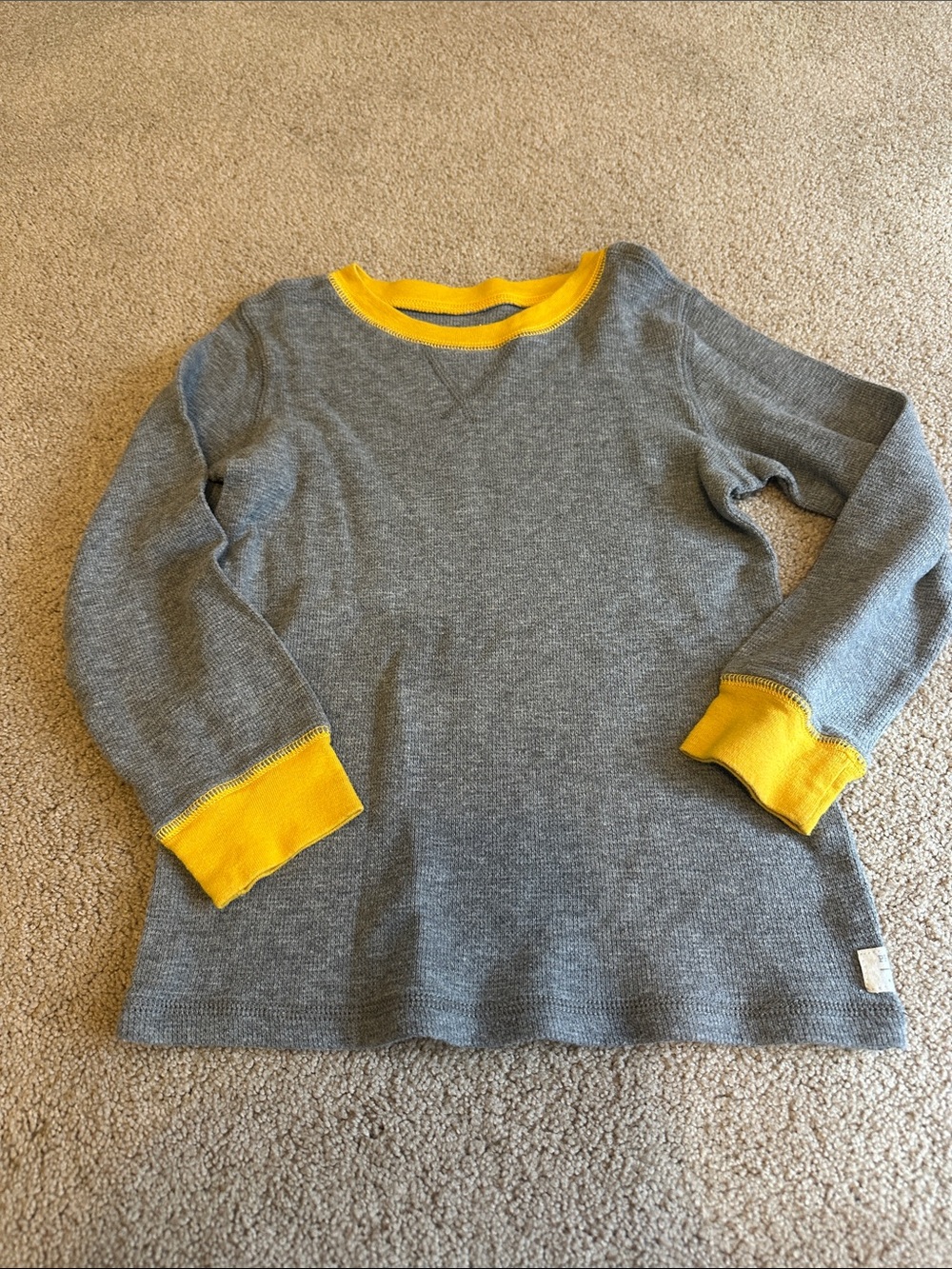Carter's Gray Thermal Long Sleeve Top with Yellow Trim